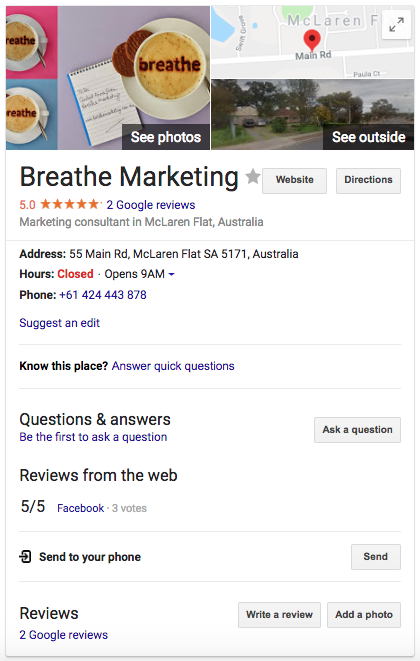 Breathe GMB listing result